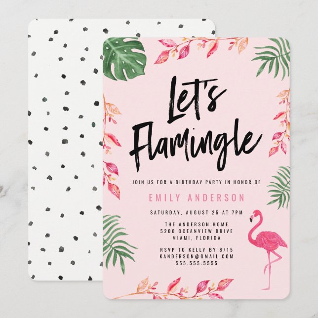 Flamingle | Invitation de fête d'anniversaire (Devant / Derrière)