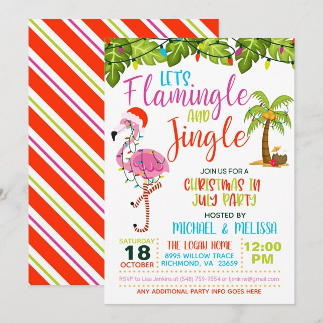 Flamingle & Jingle Invitation de Noël en Juillet (Devant / Derrière)