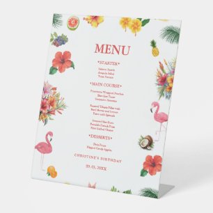 Flamingle Luau Floral Tropical Summer Birthday Pedestal Sign