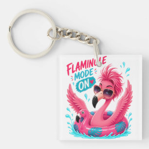 Flamingle Mode On Pink Flamingo Pool Float Summer  Keychain