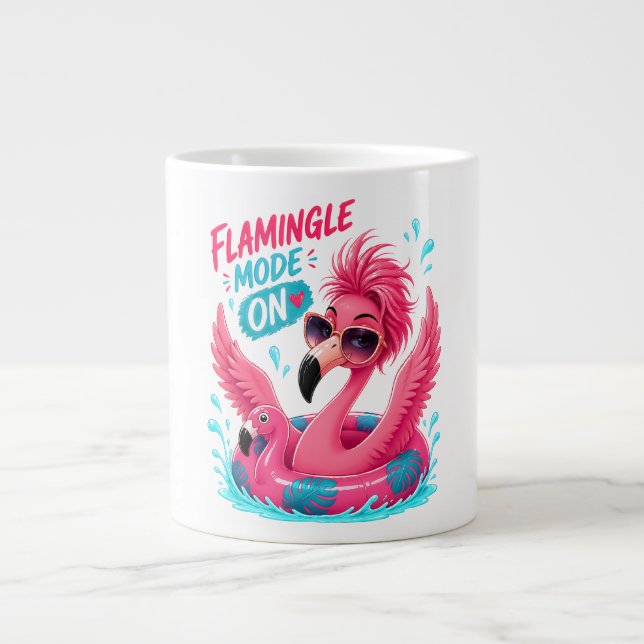 Flamingle Mode On Pink Flamingo Pool Float Summer  Large Coffee Mug (Front)
