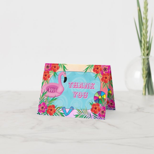 Flamingle Pink Floral Birthday Party Thank You Card (Front)