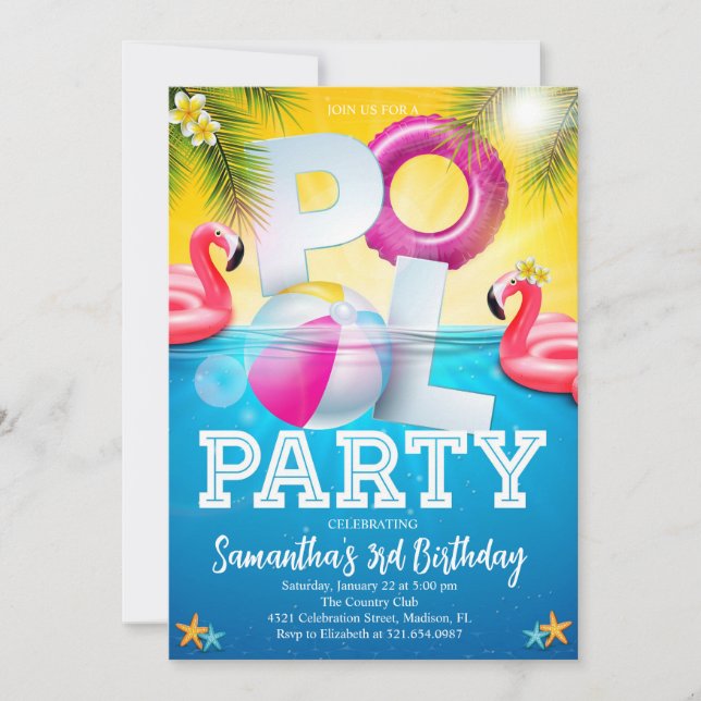 Flamingle Pool Party Birthday Invitation (Front)