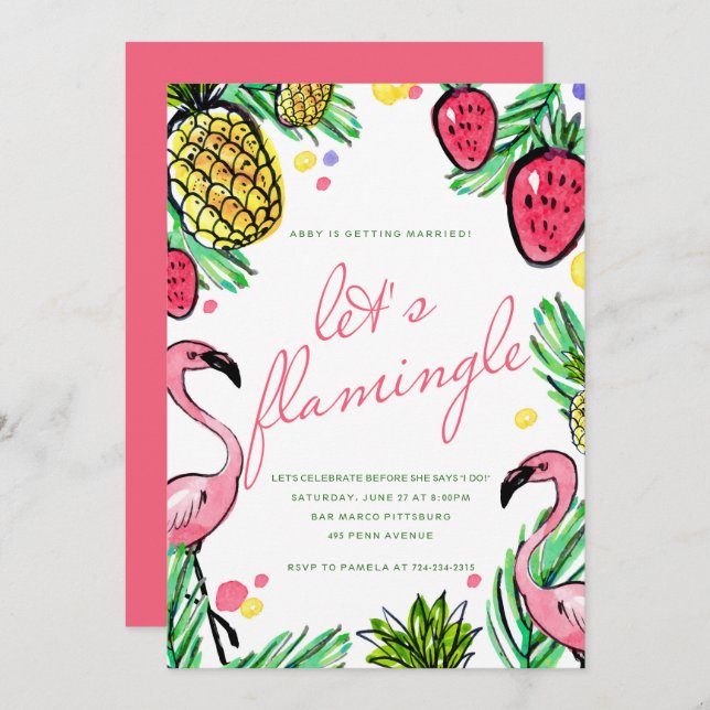 Flamingle Tropical Bachelorette Invitation (Devant / Derrière)