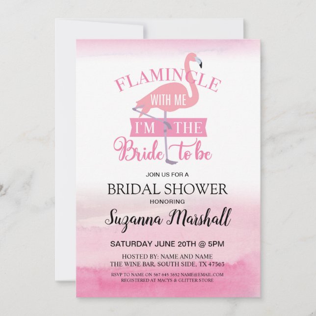 Flamingle With Me Bridal Shower Invite Flamingo (Front)