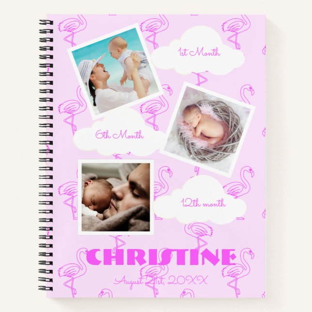 Flamingo 1st birthday Baby Milestone Notebook (Front)