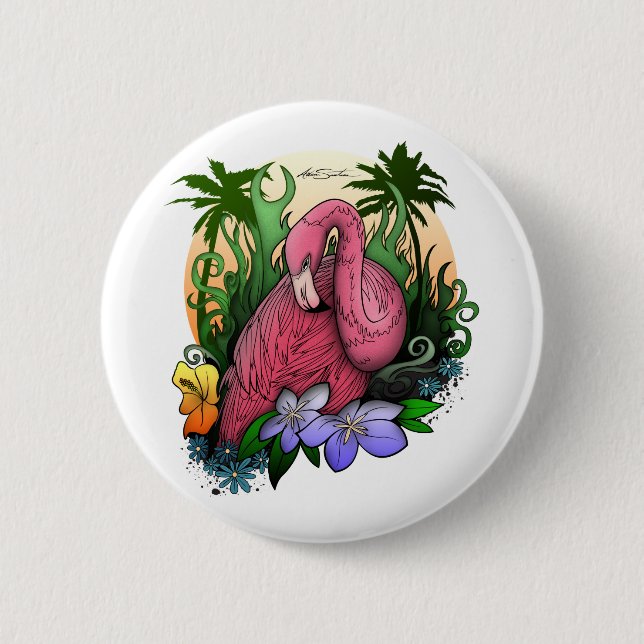 Flamingo 2 Inch Round Button (Front)