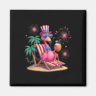 Flamingo 4th Of July American Flamingos And Firewo Magnet
