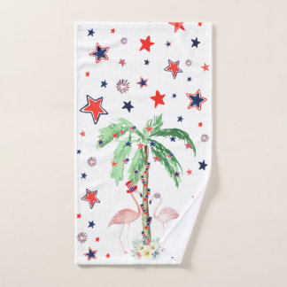 Flamingo 4th of July Hand Towel