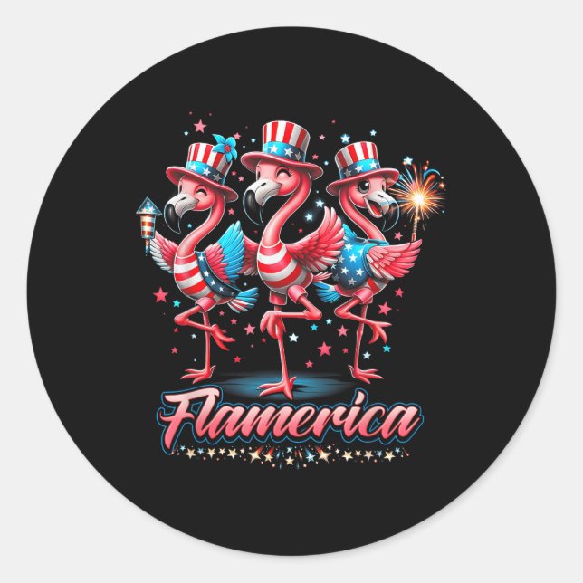Flamingo 4th Of July Patriotic Usa Independence Fl Classic Round Sticker (Front)