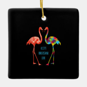 Flamingo   Accept Understand Love Autism Flamingo Ceramic Ornament