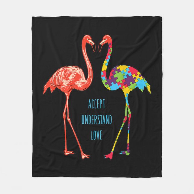 Flamingo | Accept Understand Love Autism Flamingo Fleece Blanket (Front)