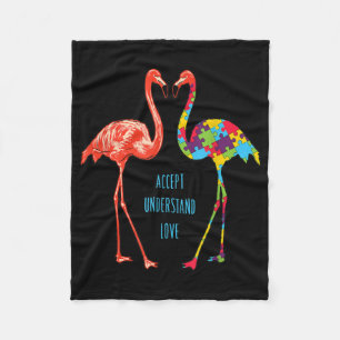 Flamingo Accept Understand Love Autism Flamingo Fleece Blanket