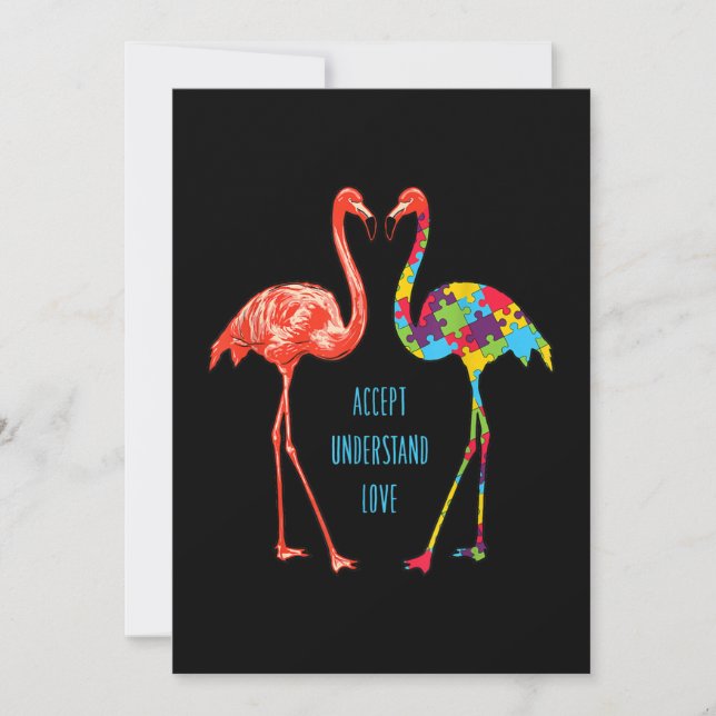 Flamingo | Accept Understand Love Autism Flamingo Holiday Card (Front)