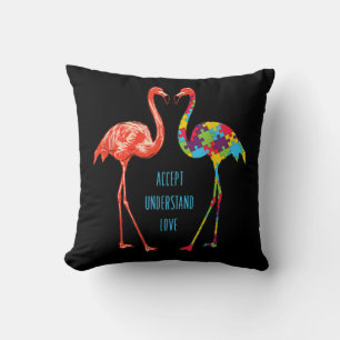 Flamingo Accept Understand Love Autism Flamingo Throw Pillow