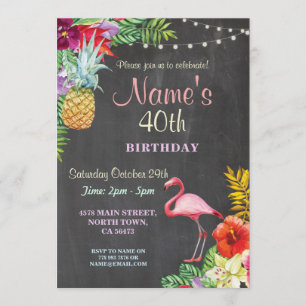 Flamingo Aloha 40th Birthday Party Invite Any Age