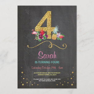 Flamingo Aloha 4TH 4 Birthday Party Chalk Invite
