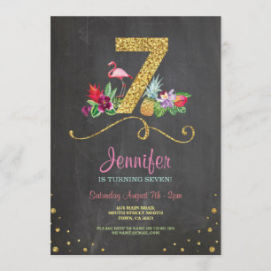 Flamingo Aloha 7th Birthday 7 Party Chalk Invite