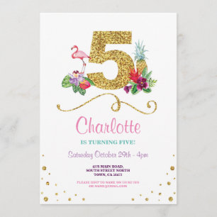 Flamingo Aloha Fifth 5th 5 Birthday Party Invite