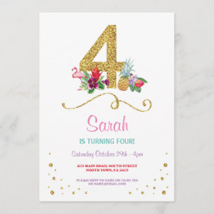 Flamingo Aloha Fourth 4th 4 Birthday Party Invite