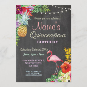 Flamingo Aloha Quinceanera Birthday Party Invite