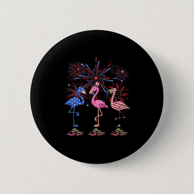 Flamingo American Flag For 4th July 2 Inch Round Button (Front)