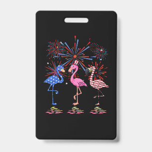 Flamingo American Flag For 4th July Badge