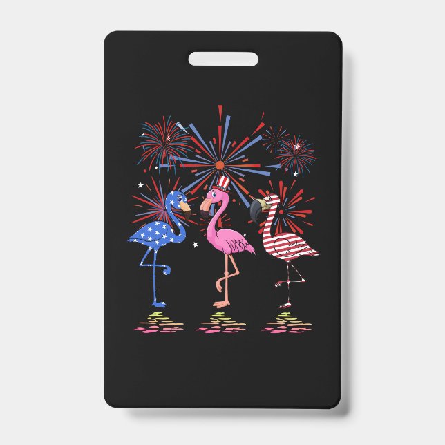 Flamingo American Flag For 4th July Badge (Front)