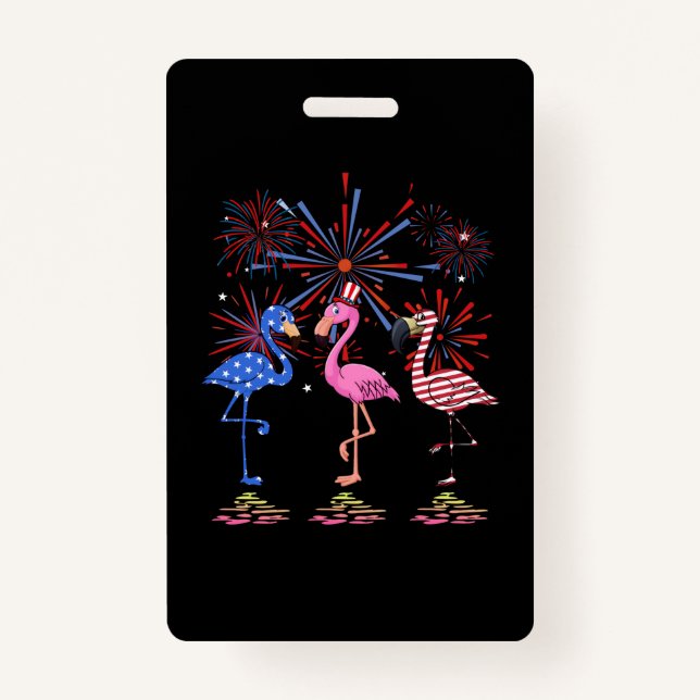 Flamingo American Flag For 4th July Badge (Front)