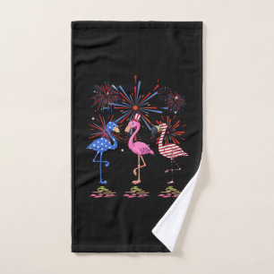 Flamingo American Flag For 4th July Hand Towel