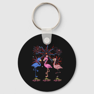 Flamingo American Flag For 4th July Keychain