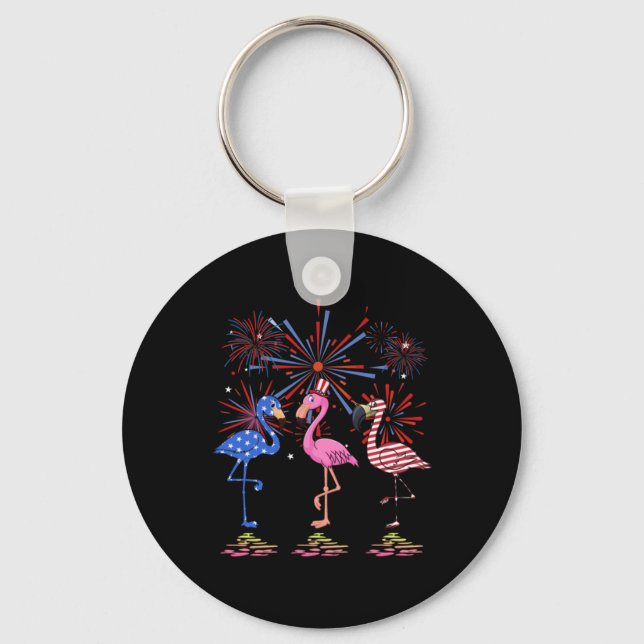 Flamingo American Flag For 4th July Keychain (Front)