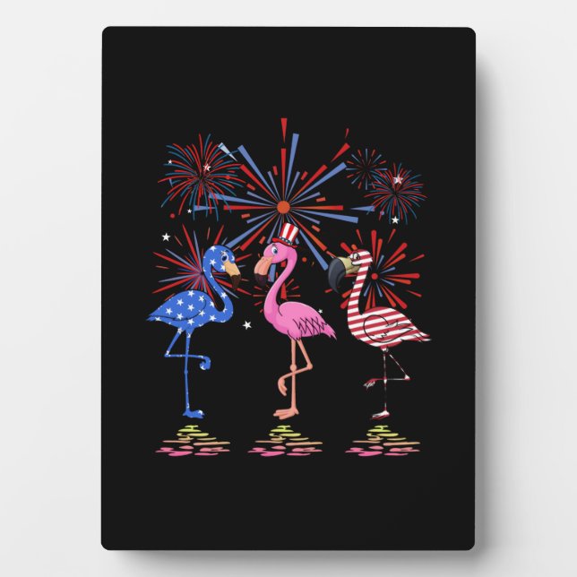 Flamingo American Flag For 4th July Plaque (Front)