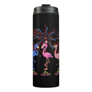 Flamingo American Flag For 4th July Thermal Tumbler