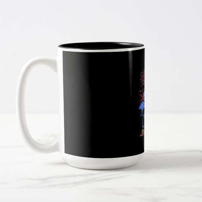 Flamingo American Flag For 4th July Two-Tone Coffee Mug (Left)
