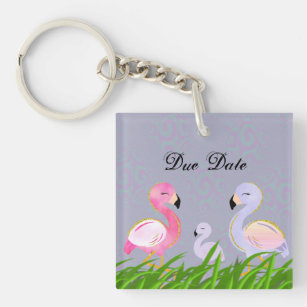 Flamingo and Baby Scan Personalized Keychain