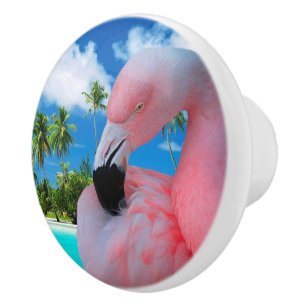 Flamingo and Beach Ceramic Knob