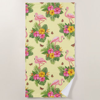 Flamingo and Butterflies 2 Beach Towel