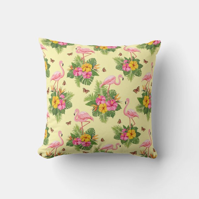 Flamingo and Butterflies 2 Throw Pillow (Front)