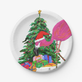 Flamingo and Christmas Tree Paper Plate