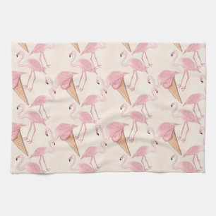 Flamingo And Flamingo Ice Cream Pattern Kitchen Towel