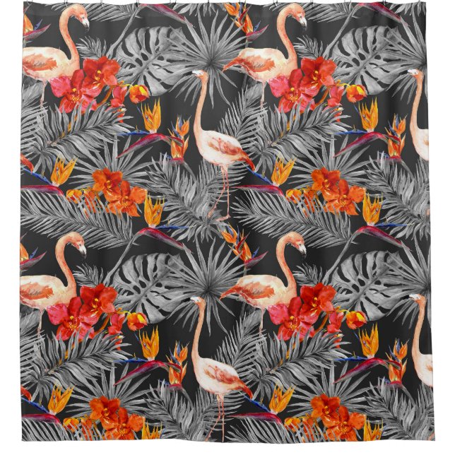 Flamingo and flowers, monochrome pattern. (Front)