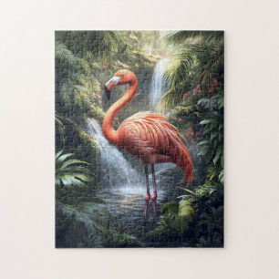 Flamingo and Jungle Waterfall Jigsaw Puzzle