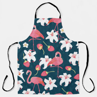 Flamingo and Lilies Tropical vintage Seamless Patt Apron