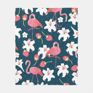 Flamingo and Lilies Tropical vintage Seamless Patt Fleece Blanket