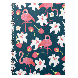 Flamingo and Lilies Tropical vintage Seamless Patt Notebook
