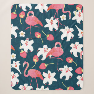 Flamingo and Lilies Tropical vintage Seamless Patt Sherpa Blanket