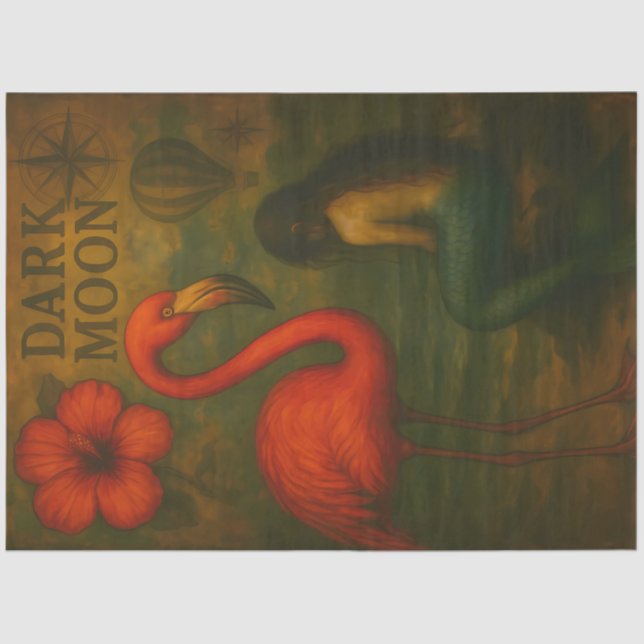 Flamingo and Mermaid Dark Moon Decoupage  Tissue Paper (Front)