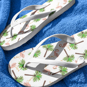 Flamingo And Palm Tree Pattern Flip Flops