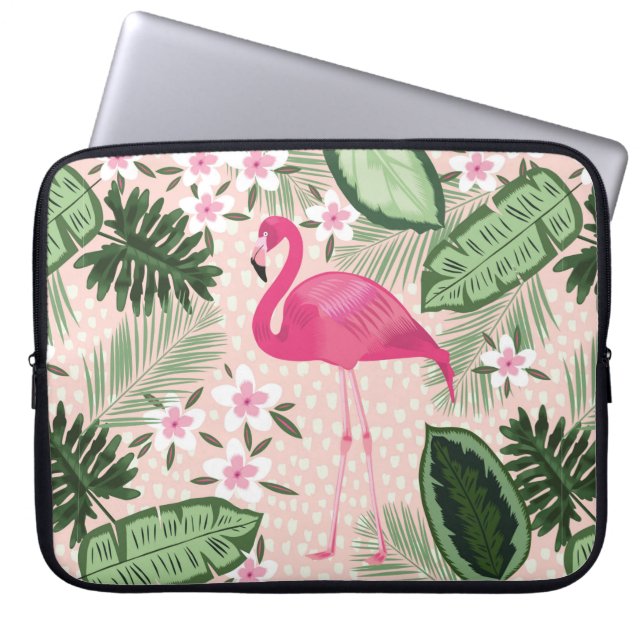 Flamingo and palm trees seamless pattern illustrat laptop sleeve (Front)